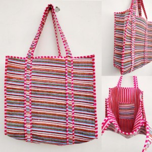 Sac fourre-tout pour femmes, sac de shopping bohème rayé à dessus ouvert, accessoire de mode toutes saisons - Product Image 4
