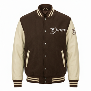 Vêtements en gros unisexes de style américain avec manches en cuir et patchs brodés, style américain original - Product Image 1