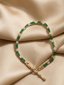 Bracelet tennis classique en acier inoxydable plaqué or 18 carats, coupe émeraude, style géométrique tendance, cadeau pour femme, JURA JEWELS, tierce marque - Product Image 1