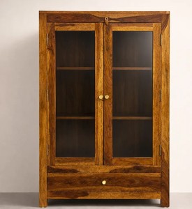 Indian Solid Wooden Storage Cabinet Classic Glass <b>Bookcase</b> Cupboard Multipurpose Organizer for Home Office | Pindel Handicraft - Product Image 3