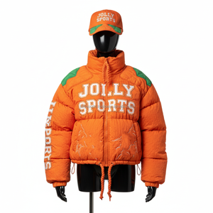 Chaqueta acolchada de gran tamaño para mujer, tela de nailon acolchada 300 GSM, Panel naranja verde, chaqueta acolchada con logotipo personalizado bordado cálido para mujer - Product Image 1