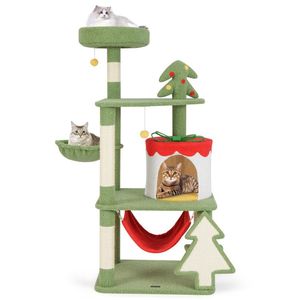 Grazioso Albero di Natale per Gatti con Cuccia a Forma di Scatola Regalo e Tiragraffi in Sisal - Product Image 1