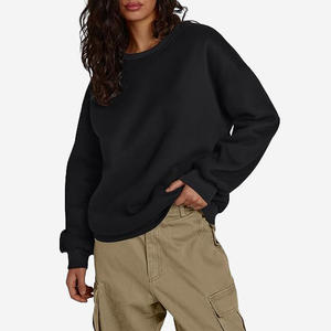 Sudaderas de Manga Abullonada para Mujer, Cuello Redondo, Corte Holgado, Manga Larga, Felpa Suave, Mezcla de Algodón, Estilo Femenino - Product Image 1