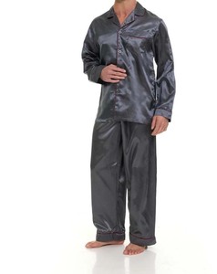 Conjunto de pijama de seda satinada para hombre, de manga larga, color gris sólido, dos piezas, ropa de dormir suave con botones, conjunto para otoño e invierno. - Product Image 5