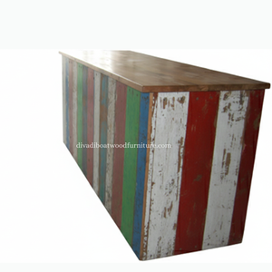 Comptoir de bar en bois de bateau recyclé fait main, comptoir de réception, comptoir de bar durable avec couleur originale - Product Image 3