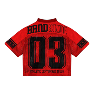 Nueva Camiseta de Fútbol Americano Personalizada, 100% Poliéster, Transpirable, de Manga Corta, Ligera, Color Rojo Escarlata y Azul Marino, con Malla - Product Image 4