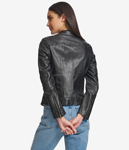 Mujer Marrón Biker Slim Biker Style 100% Chaqueta de cuero de motocicleta de cuero real Calidad superior-Precio al por mayor Chaquetas de cuero. - Product Image 3