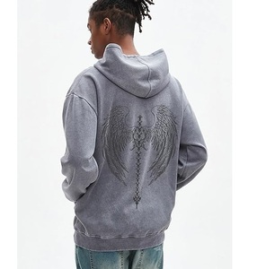 Sudadera con Capucha Aicd Wash con Estampado Gráfico Gótico, Sudadera Oversize con Estampado de Calavera y Alas, Estilo Grunge, Corte Casual - Product Image 2