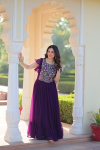 New Designer Indian Ethanic Wear Faux Blooming Material Bead Sequence Multithread Embroidery Work Anarkali <b>Wedding</b> Wear Gowns - Product Image 4