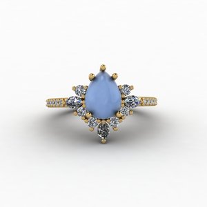 Anillo de Plata 925 con Baño de Oro, Diseño Vintage, Gema Azul en Forma de Lágrima, Elegante Halo en Forma de Pera, Cuarzo Engastado con Puntas, Banda Pavé, Regalo de Aniversario - Product Image 2