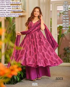 Costume traditionnel pour femmes Rani Noor, long jusqu'au sol, en mousseline à séchage rapide, avec broderie Bhandhani, pour mariage et fête, toutes saisons - Product Image 2