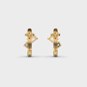 Minimalist Yellow Gold <b>Stud</b> Earrings With Emerald Cut Diamond And Round Diamond Claw Setting Earring For Women's Everyday Wear - Product Image 2