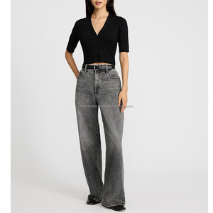 Women's 2027 Winter Standard Thickness cropped <b>Wool</b>/Acrylic <b>Cardigan</b> High Quality <b>Black</b> Solid Color Trendy Covered Button - Product Image 3