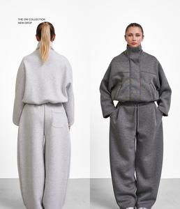 Ensemble 2 pièces : Cardigan zippé col en V et pantalon large imprimé animal – Survêtement d'hiver imperméable et respirant grande taille - Product Image 2