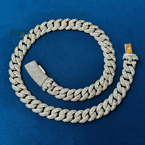 Collier chaîne à maillons en diamant de laboratoire plaqué or 14 carats S925, bijoux de luxe unisexe, style hip-hop, coupe ronde brillante - Product Image 3