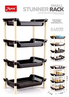 ANAX Étagère de rangement moderne à 4 niveaux en plastique PP, type autoportant, non pliable, avec étagères ouvertes, organisateur sur roulettes, multifonction, flexible, pour cuisine