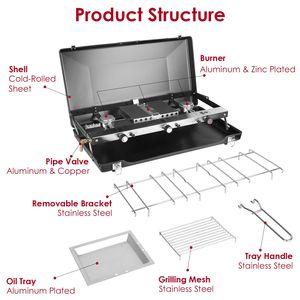 Estufa Portátil de Camping de 3 Quemadores, 20,000 BTU, Diseño Plegable, a Gas Propano, para Cocinar al Aire Libre, con Parabrisas y Asa para Bandeja de Tostadas - Product Image 4