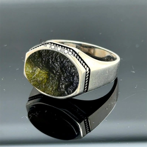 Raw Moldavite Gemstone <b>Ring</b> for <b>Men</b> | Certified Natural Tektite in <b>Silver</b> | Boho Statement Jewelry Unique Gift Idea | 2026 - Product Image 4