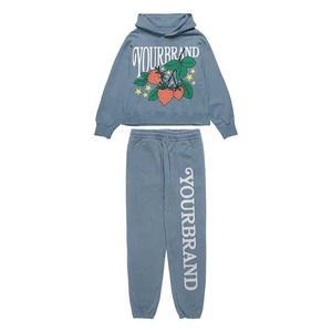 Custom 400 Gsm Zipper <b>Tracksuit</b> with Acid Wash Distressed Embroidery Baggy Trouser and Hoodie Set Unisex Flared <b>Tracksuit</b> - Product Image 2
