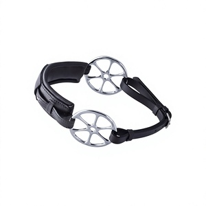 Harnais Hackamore réglable sans bit pour cheval, avec muserolle rembourrée en cuir et acier inoxydable, équipement d'équitation - Product Image 4