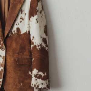 Blazer en cuir véritable pour homme, motif vachette, col rabattu, bouton unique, coupe classique, veste décontractée épaisse pour l'automne - Product Image 5