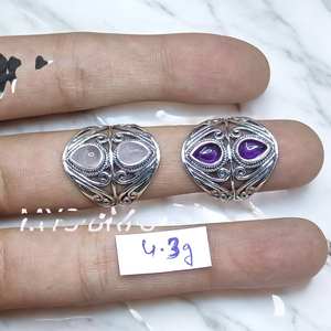 แหวนเงินแท้ 925 ประดับพลอยอเมทิสต์ธรรมชาติและมูนสโตน ราคาขายส่ง - Product Image 3