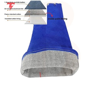 Guantes de Soldadura TIG de Alta Resistencia, Par de Guantes de 14 Pulgadas Resistentes al Calor, Forro de Algodón y Cuero Vacuno, Largos, para Trabajo de Seguridad - Product Image 6