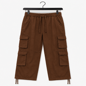 Pantalon cargo marron pour homme, 8 poches, coupe décontractée, style tactique, utilitaire, en sergé de coton, taille élastique, streetwear hip-hop, décontracté pour l'extérieur - Product Image 1