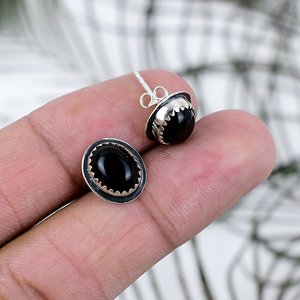 Hot Selling <b>Silver</b> Black Onyx Prong Setting Bohemian Vintage <b>Stud</b> Earrings Women Wedding Party Gift Wholesale Supplier India - Product Image 6