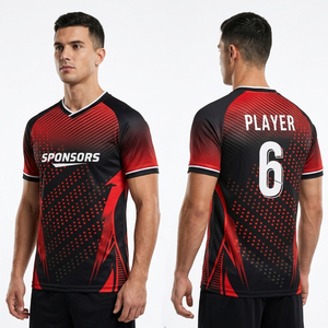 Maillot de football personnalisé sublimé pour homme, col en V, manches courtes, évacuation de l'humidité, 100 % polyester, coupe athlétique, toutes saisons - Product Image 3