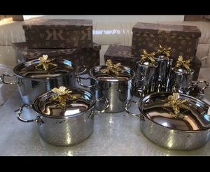 Finest Quality Stainless Steel Hand Hammered Modern European Cookware Ruffoni Casseroles And Canisters With Tray Kitchen <b>Set</b> - Product Image 6