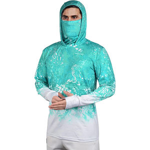 Sudadera de Pesca para Hombre con Logotipo Personalizado, Camuflaje Degradado Verde Azulado, Camisa de Alto Rendimiento con Máscara Facial Integrada y Orificios para Pulgares, UPF 50+ - Product Image 2