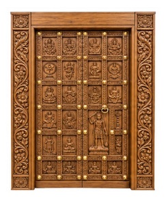Puerta de Mandir de Madera de Teca Tallada a Mano con Diseño de Dashavatar Divino, Puerta de Templo de Madera Tallada con Dioses Hindúes Tradicionales del Reino Unido - Product Image 1