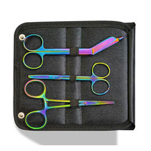 Ensemble de 3 hémostases et ciseaux en acier inoxydable, revêtement titane multicolore, ciseaux à points de suture, qualité supérieure, bandage Lister arc-en-ciel - Product Image 5