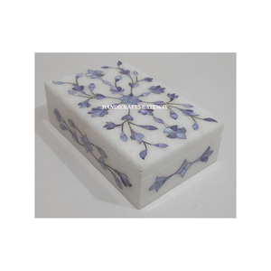 Boîte à bijoux rectangulaire en marbre blanc naturel pur, incrustée, faite à la main, motif floral, pour affaires et mariages - Product Image 3