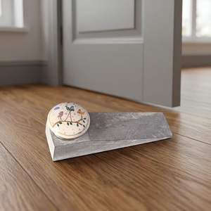 Ba Wooden <b>Door</b> Stop With Ceramic Bird Knob Rustic Design Floor Mount Entry Use - Product Image 5