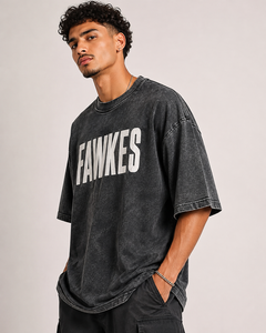 เสื้อยืดฟลีซสีดำทรงโอเวอร์ไซส์ แบรนด์ Fawkes รุ่นวินเทจ ระบายอากาศได้ดี สไตล์สตรีทแวร์ แขนสั้น คอกลม ผ้าฝ้าย โลโก้ด้านหน้า ขายดีที่สุด - Product Image 5