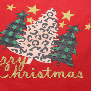 Women <b>Red</b> Christmas Sweatshirt Leopard Print Trees <b>Glitter</b> Embroidered Crew Neck Long Sleeve Winter Top - Product Image 6