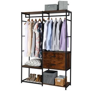 Armadio Indipendente Vingta in Metallo Pesante per Camera da Letto con Scaffali Multipli e Cassetti, Colore Nero - Product Image 3