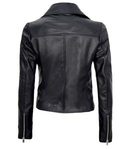 Chaqueta de Cuero Genuino para Motociclista con Cuello Solapa, Cremallera Asimétrica, Negra, Ajustada, Estilo Casual Urbano, Venta al por Mayor - Product Image 6