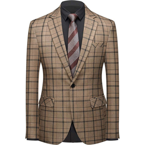 Costume 3 pièces pour homme, style britannique, à carreaux, 100% coton, tenue de cérémonie, double boutonnage, col mandarin, plissé, anti-plis, pour adultes - Product Image 2