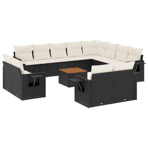 Grande Set di Divani da Giardino Modulari in Rattan PE Nero e Bianco Crema, Design Moderno - Product Image 2