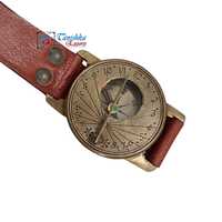 Tanishka Exports Brass Plated Handmade Vintage Nautical Steampunk Directional Sundial Wrist Compass Leather Band Hiking Baptism