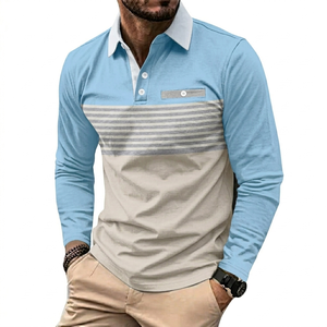 Camisa Casual Slim de Hombre para Otoño, Tejido de Punto Ecológico, Manga Larga, Poliéster 200g, Botones en el Pecho, Estampado con Combinación de Colores - Product Image 3