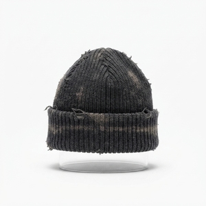 Custom Charcoal Gray Rib Knit Cuffed <b>Beanie</b> Hat Winter Warm <b>Skull</b> Cap With Embroidered Logo - Product Image 2