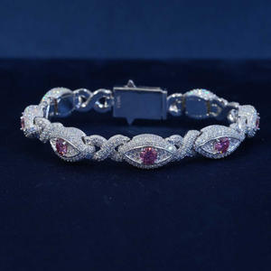 Bracelet en argent Moissanite avec pierres Moissanite roses, bracelet à maillons luxueux serti de pierres, bijoux élégants et étincelants pour femmes, cadeau - Product Image 2