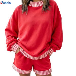 Outfit Hot Selling 2Pcs Set Women Polka Dot Trim Crew Neck Short Tracksuit Sets Custom Streetwear Contrast Color <b>Top</b> & Short set - Product Image 2