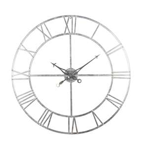 Reloj de Pared Metálico Extra Grande con Números Romanos, Estilo Industrial Plateado, Marco Abierto, Decorativo, Estilo Vintage - Product Image 1