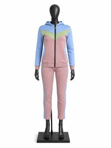 Ensemble de survêtement rose et bleu pour femme : veste zippée et pantalon de jogging – Tenue décontractée, sportive et d'entraînement - Product Image 1