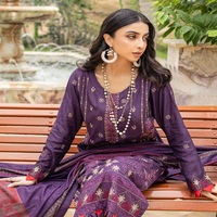 Vestido Salwar Kameez de Tres Piezas, Jacquard, Viscosa, Estilo Pakistaní e Indio, para Fiesta o Uso Casual, con Bordado Intenso, Diseño Étnico Moderno